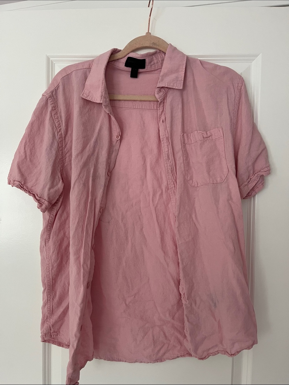 Magaschoni Men's Short-Sleeve Button-Up linen Shirt in Pink M
